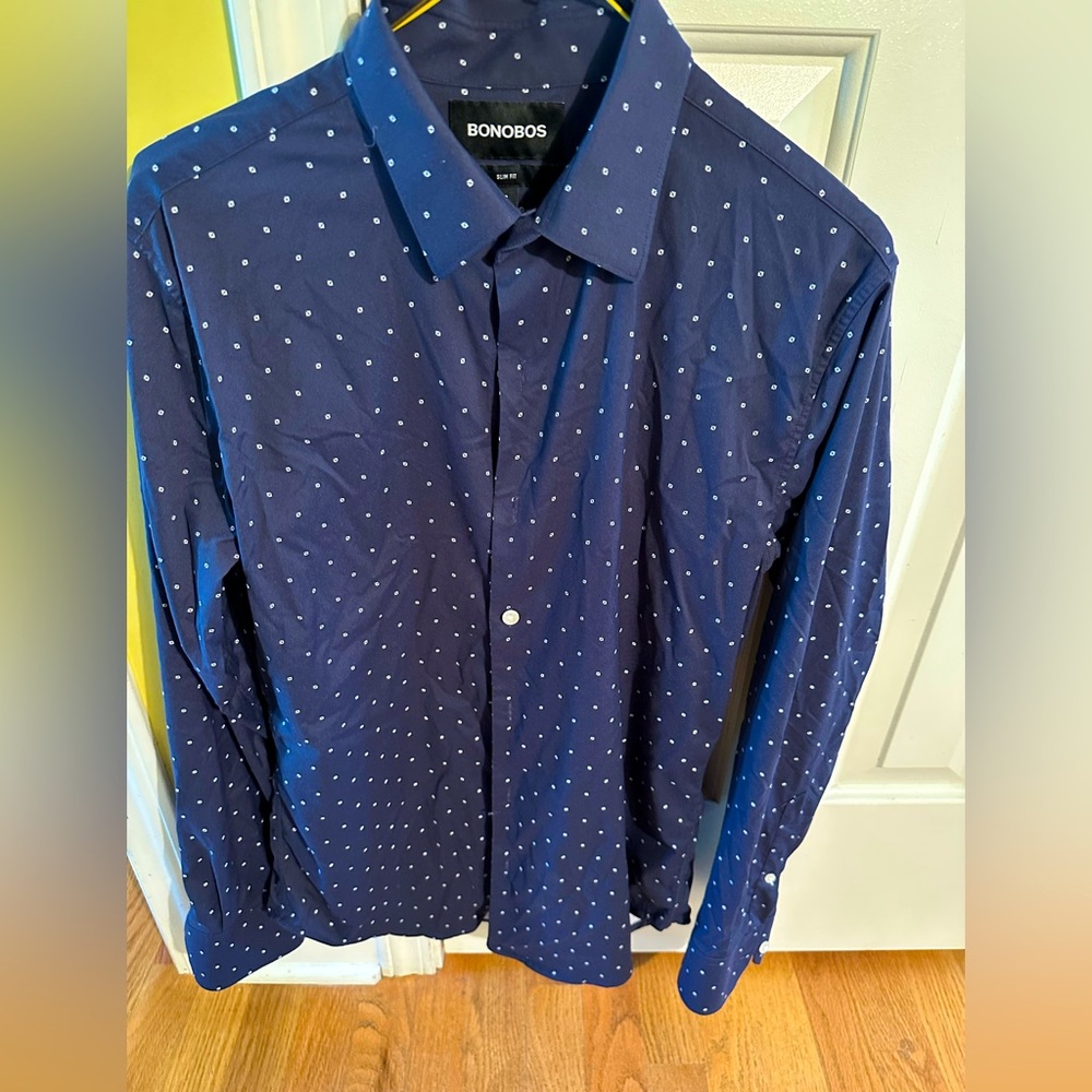 Men’s small long sleeved button up. Bonobos. Navy blue.